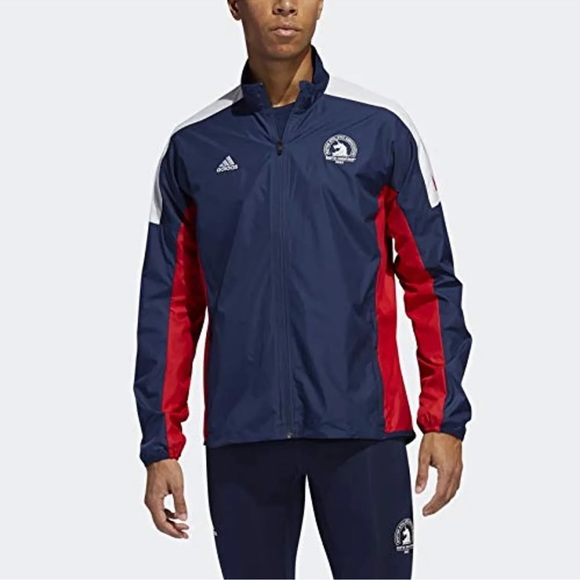 Adidas Boston marathon windbreaker running jacket navy stripe 2xl - Picture 2 of 9